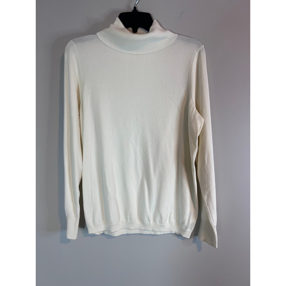 Talbots Petites Cream White Turtleneck Sweater Large Petite LP Fine Knit Classic